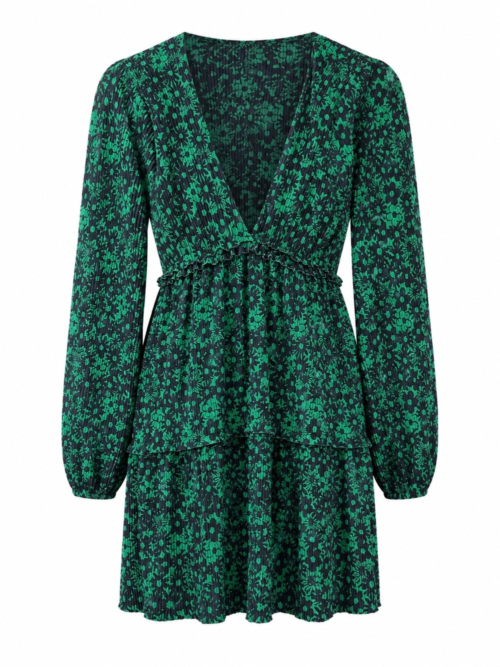Zara green/black floral deep V mini dress, medium